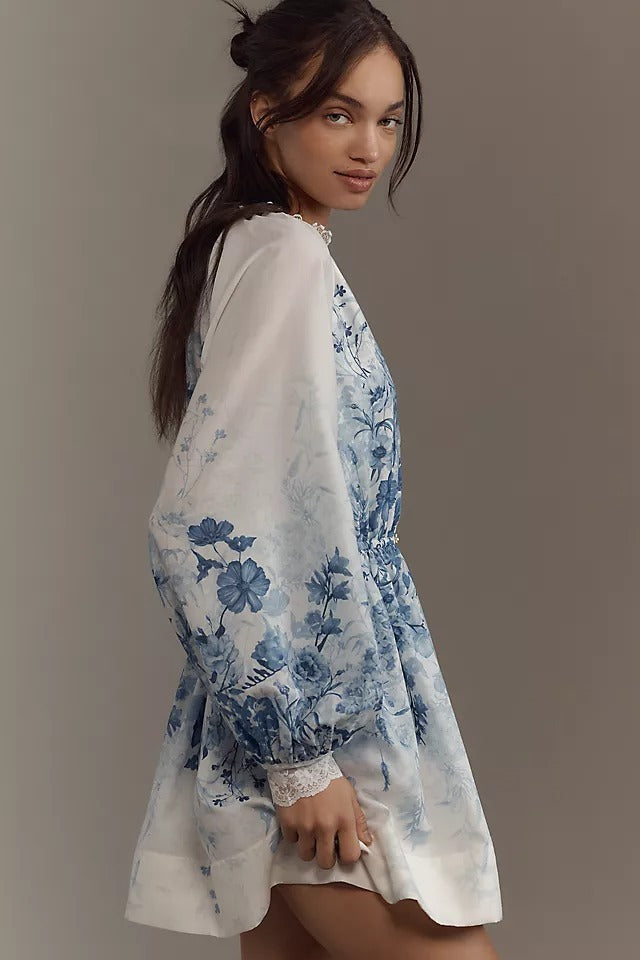 LuneluX™ – Vintage Puff Sleeve Stand Collar Dress