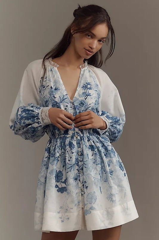 LuneluX™ – Vintage Puff Sleeve Stand Collar Dress
